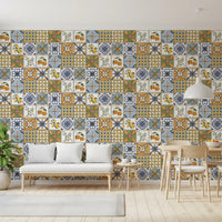 Dining area Mediterranean Majolica Tiles wallpaper with patterned ceramic-look blocks, GD9113