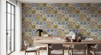 Dining room Majolica Tiles wallpaper in blue geometric and citrus tile styling, GD9113