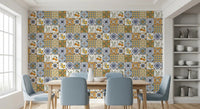 Mediterranean Majolica wallpaper with olive branches and decorative tile repeats, GD9113