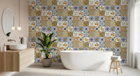 Mediterranean Majolica Tiles wallpaper with floral medallions and fruit accents, GD9113