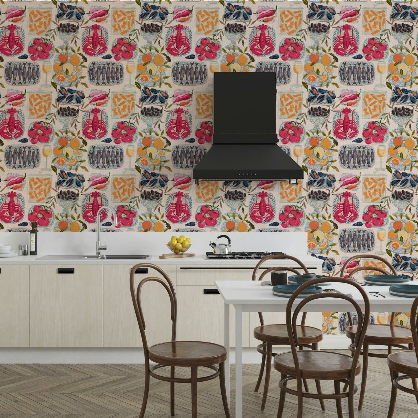 Kitchen wall mural with Mediterranean food theme

