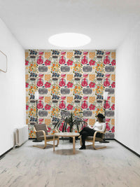 Classic Mediterranean food motifs on wallpaper

