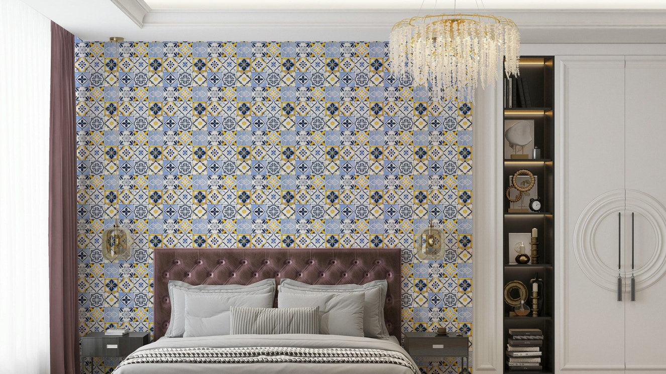 Mediterranean mosaic tiles wallpaper design

