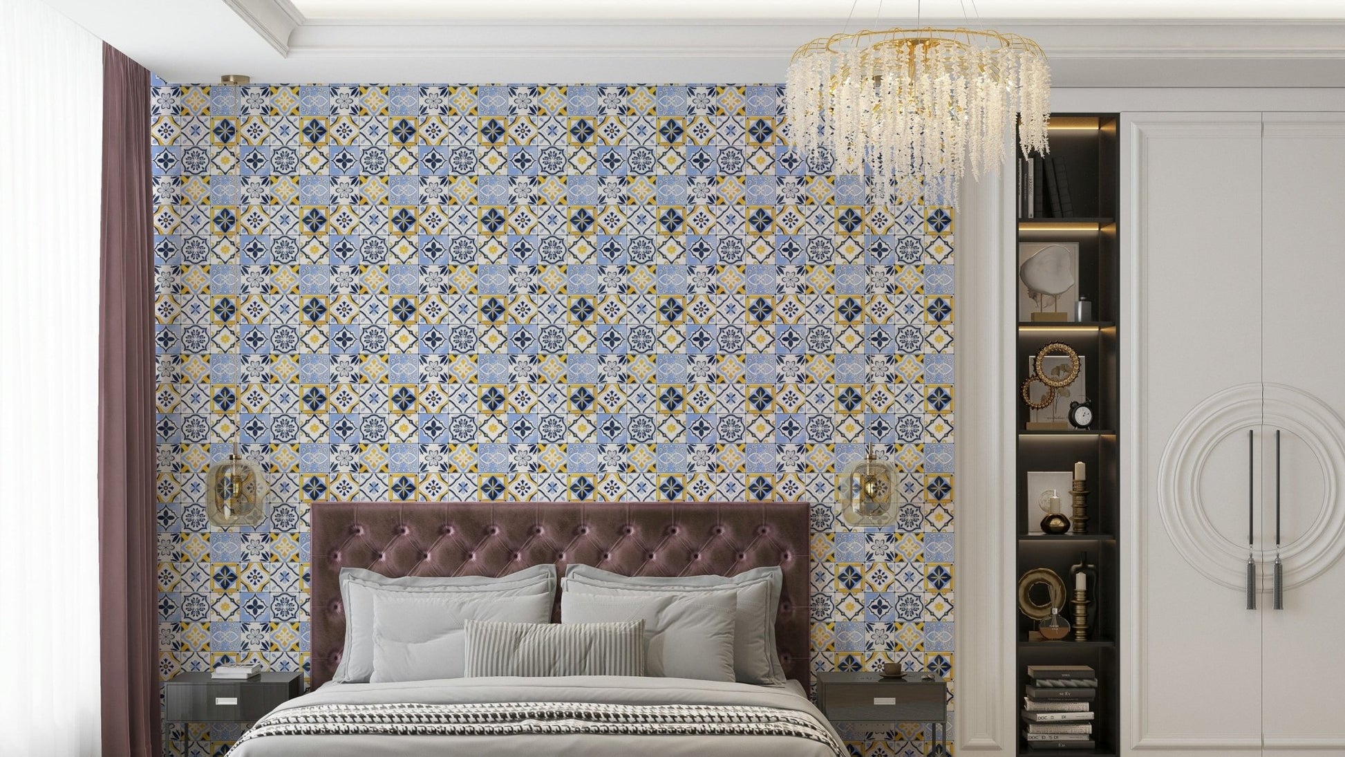 Mediterranean mosaic tiles wallpaper design

