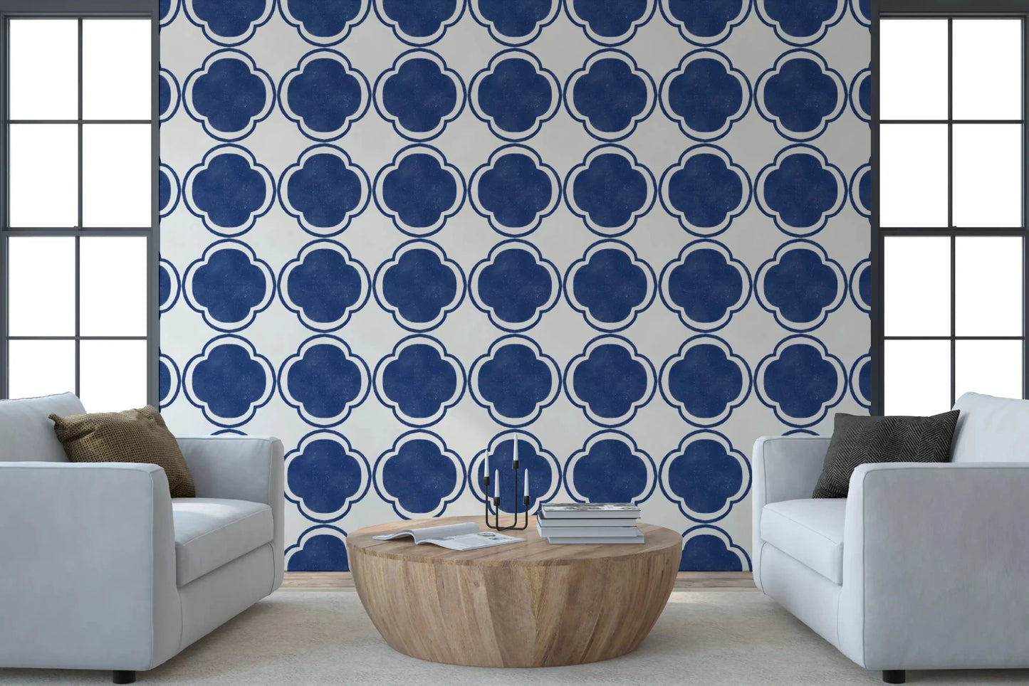 Mediterranean Quatrefoil Decor - Blue Wallpaper⁠GD9145