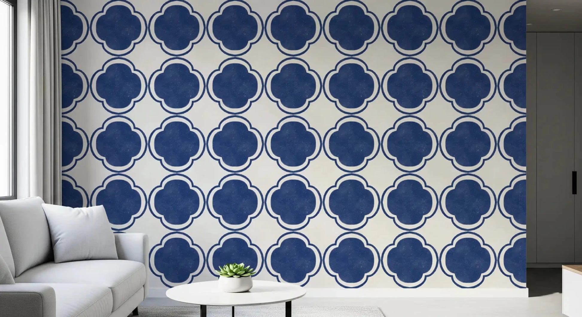 Mediterranean Quatrefoil Decor - Blue Wallpaper⁠GD9145