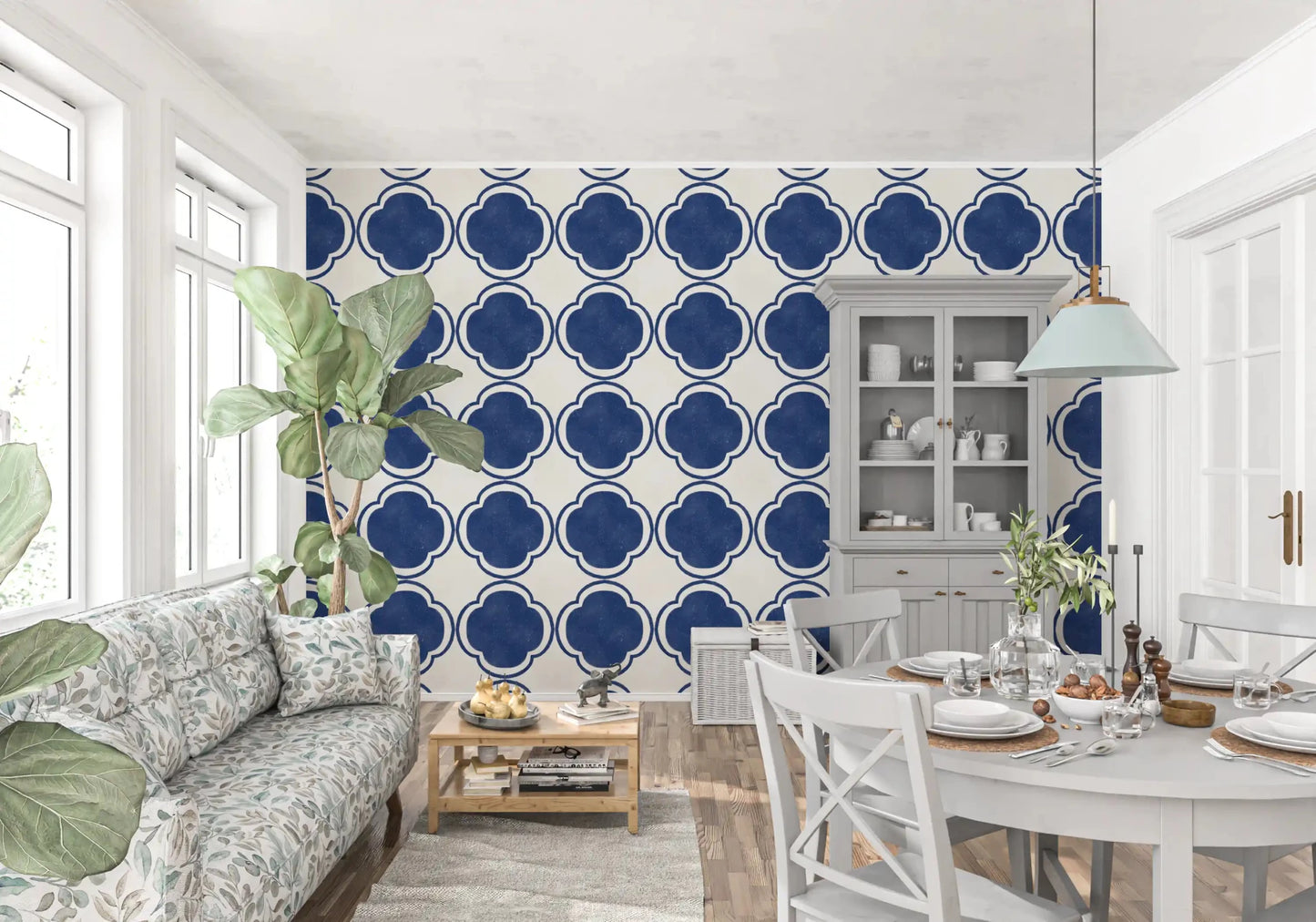 Mediterranean Quatrefoil Decor - Blue Wallpaper⁠GD9145