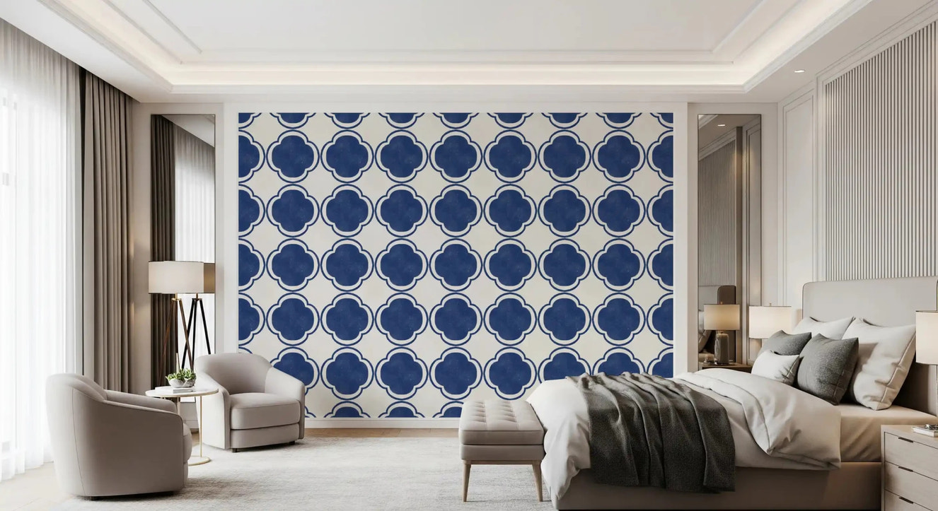 Mediterranean Quatrefoil Decor - Blue Wallpaper⁠GD9145
