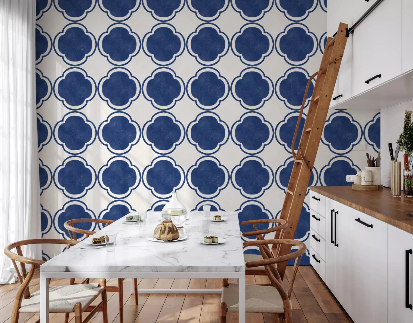 Mediterranean Quatrefoil Decor - Blue Wallpaper⁠GD9145