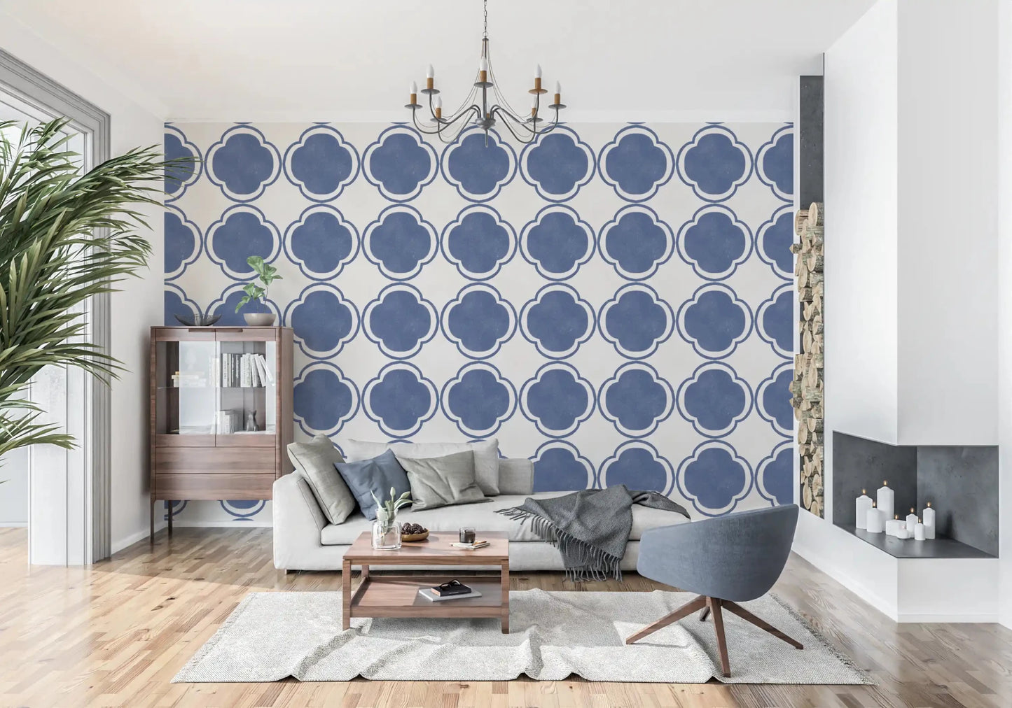Mediterranean Quatrefoil Decor - Blue Wallpaper⁠GD9145
