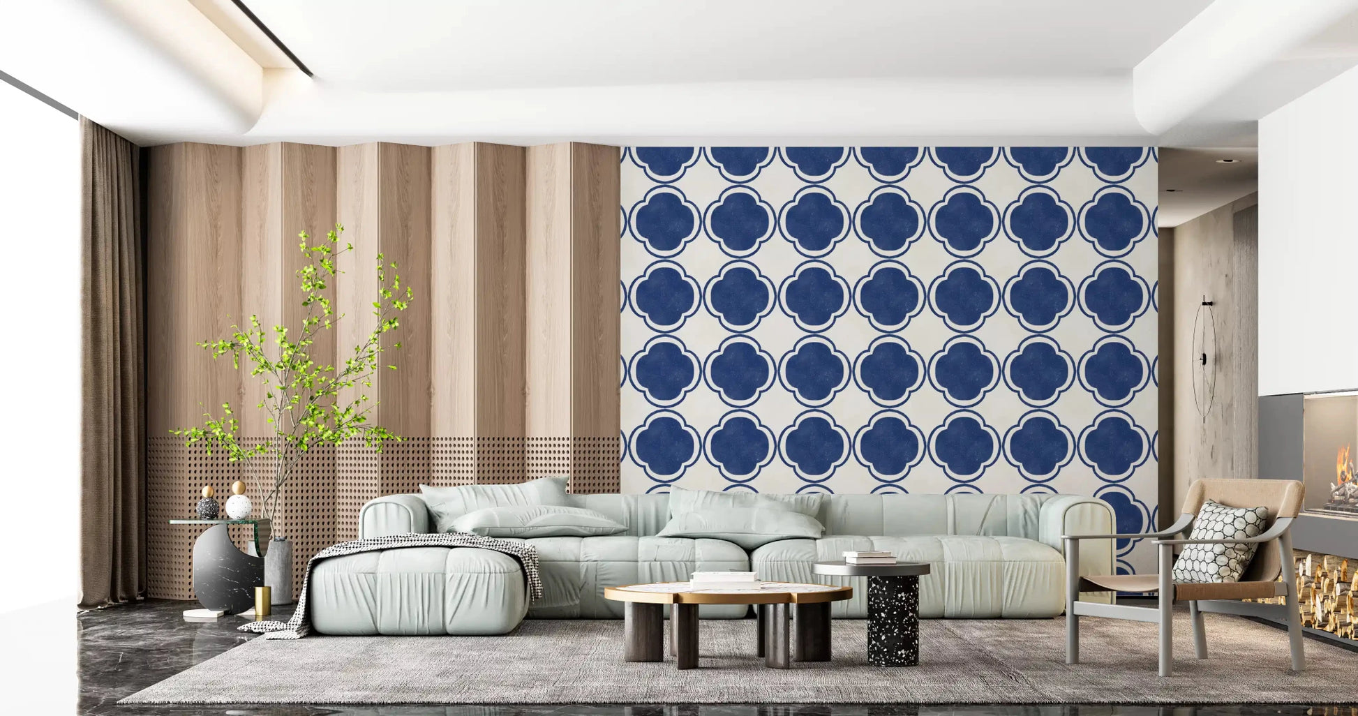 Mediterranean Quatrefoil Decor - Blue Wallpaper⁠GD9145