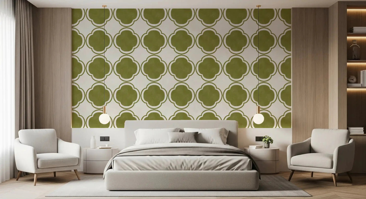 Mediterranean Quatrefoil Decor - Green Wallpaper⁠GD9144