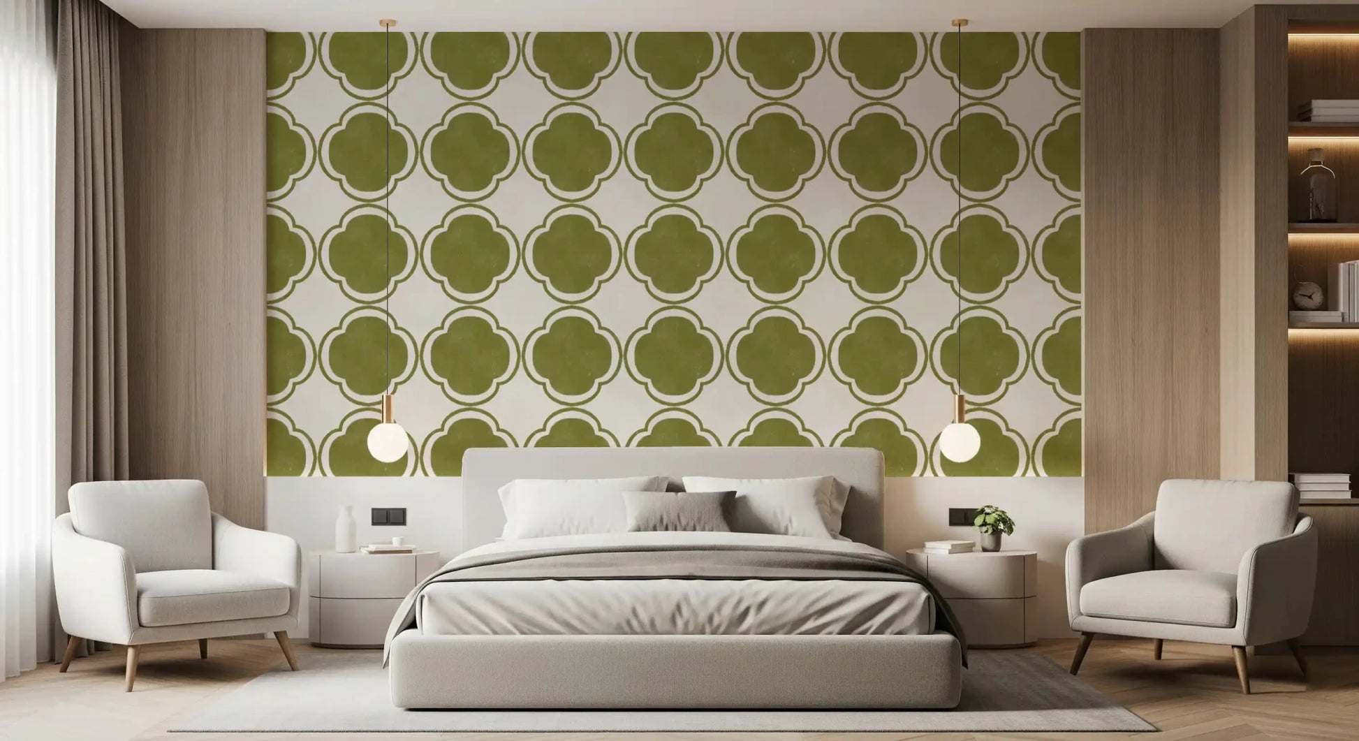 Mediterranean Quatrefoil Decor - Green Wallpaper⁠GD9144