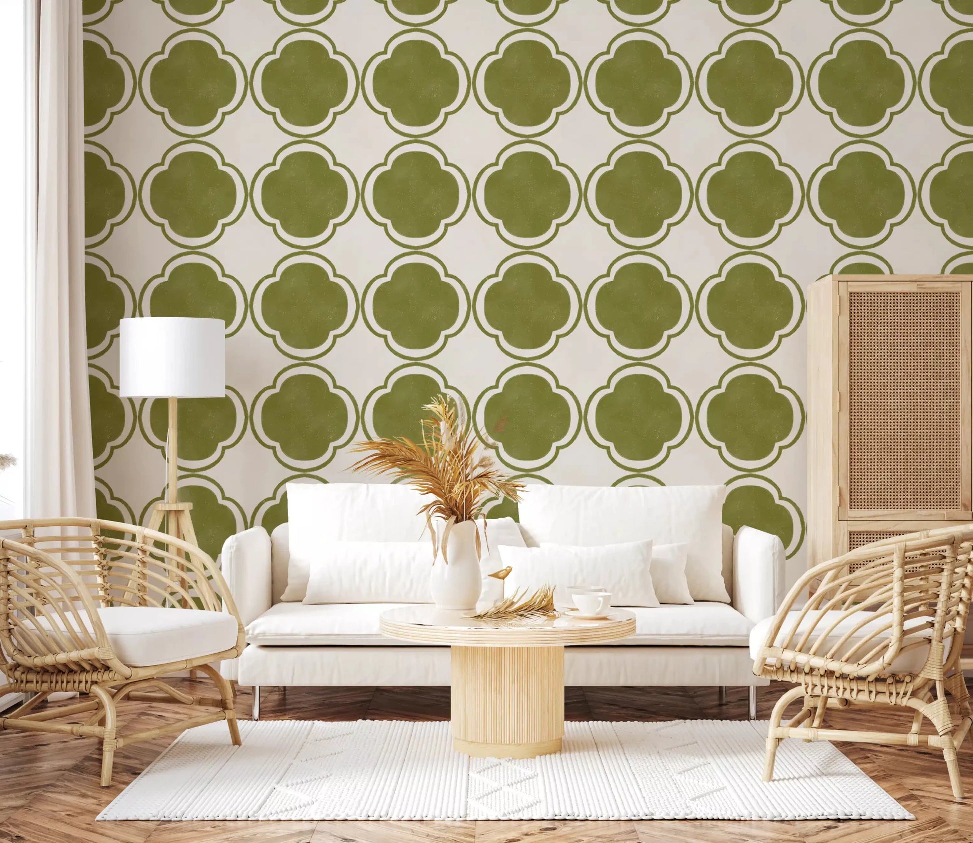 Mediterranean Quatrefoil Decor - Green Wallpaper⁠GD9144
