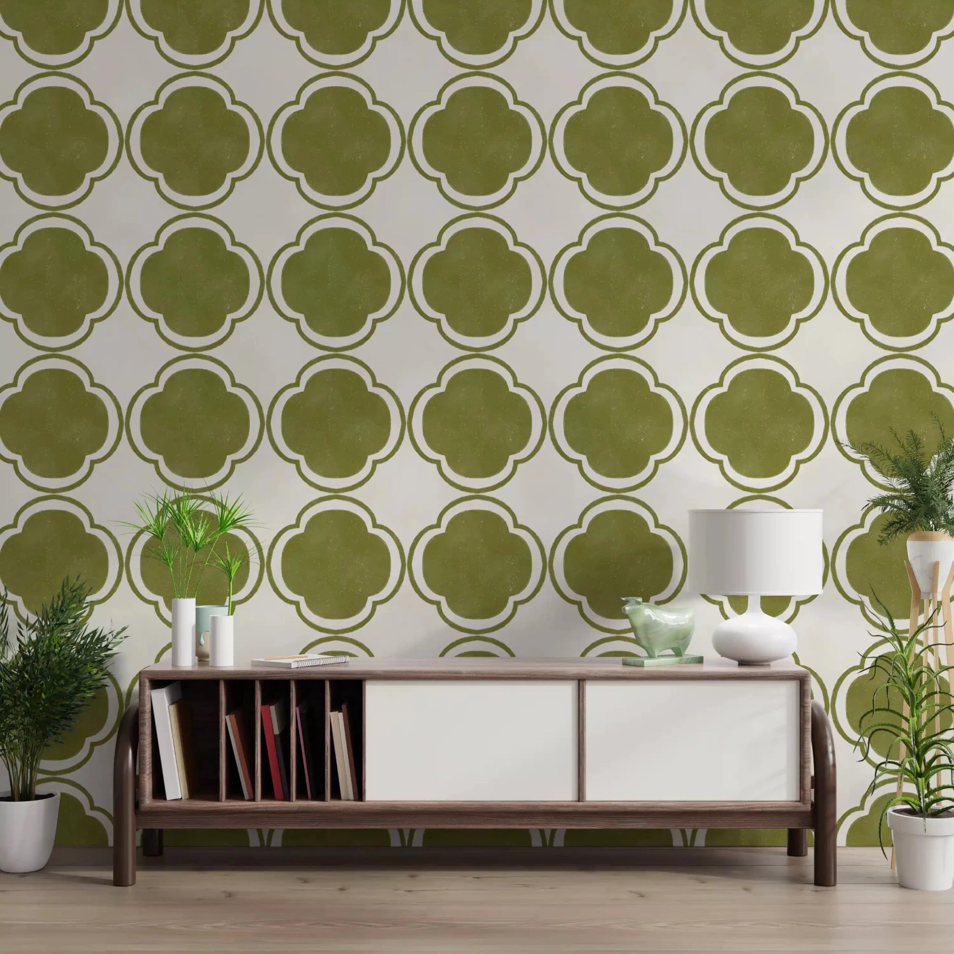 Mediterranean Quatrefoil Decor - Green Wallpaper⁠GD9144