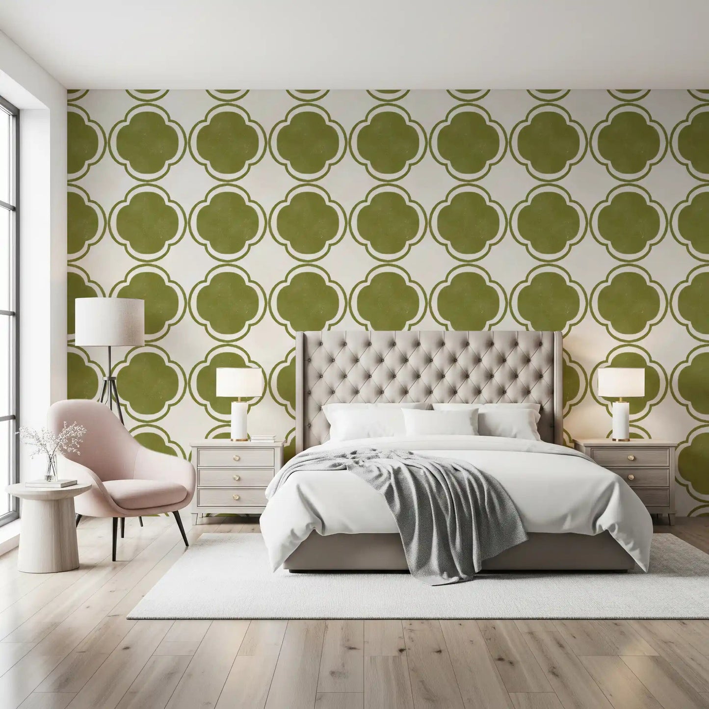 Mediterranean Quatrefoil Decor - Green Wallpaper⁠GD9144