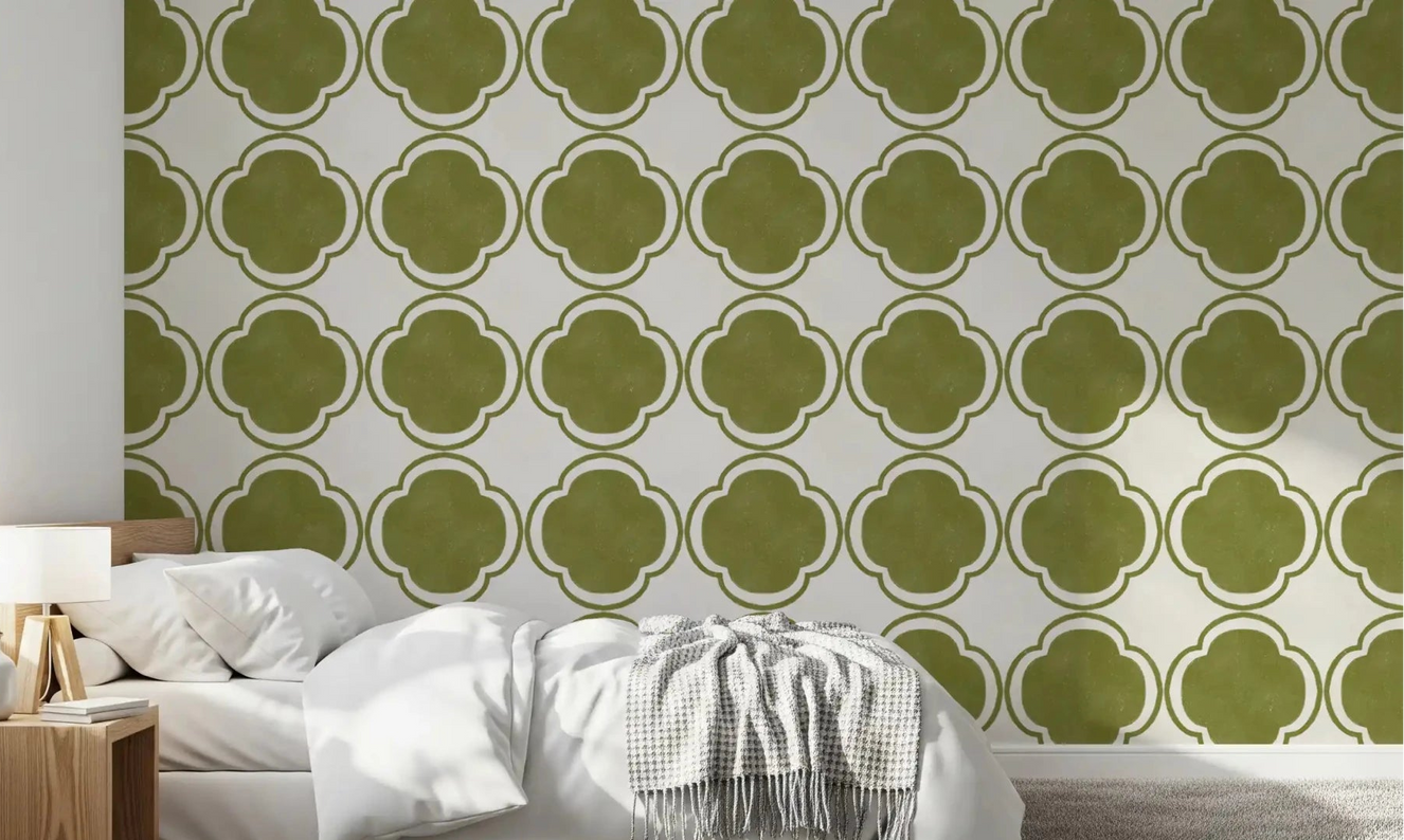 Bedroom showcasing Mediterranean Quatrefoil wallpaper⁠GD9144