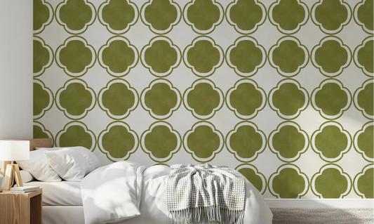 Bedroom showcasing Mediterranean Quatrefoil wallpaper⁠GD9144