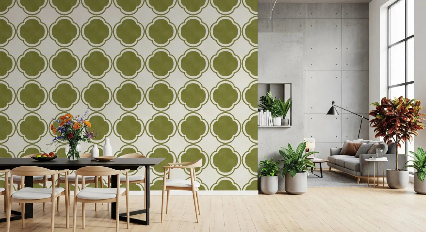 Mediterranean Quatrefoil Decor - Green Wallpaper⁠GD9144