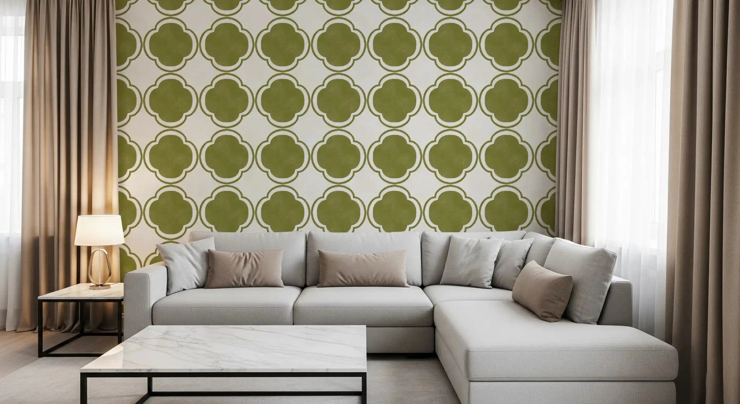 Mediterranean Quatrefoil Decor - Green Wallpaper⁠GD9144