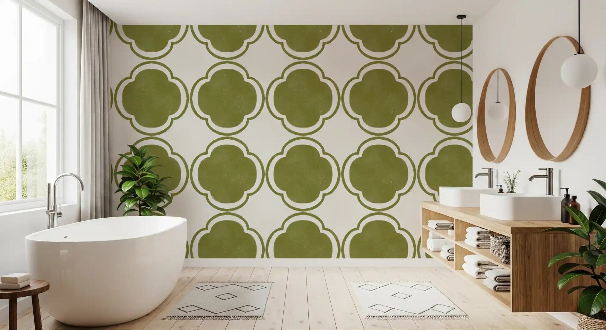 Mediterranean Quatrefoil Decor - Green Wallpaper⁠GD9144