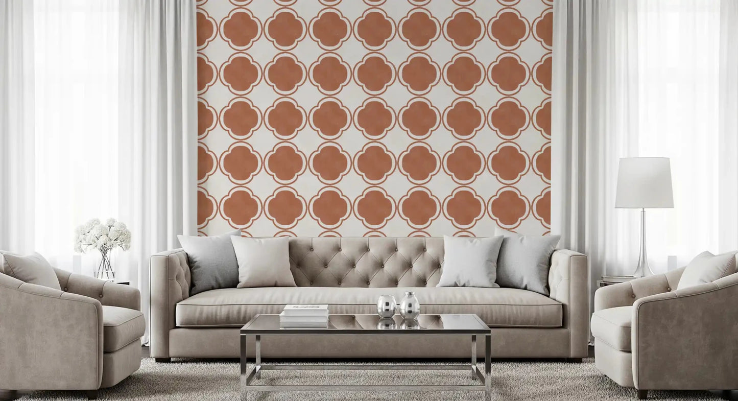 Mediterranean Quatrefoil Decor - Terracotta Wallpaper⁠GD9142