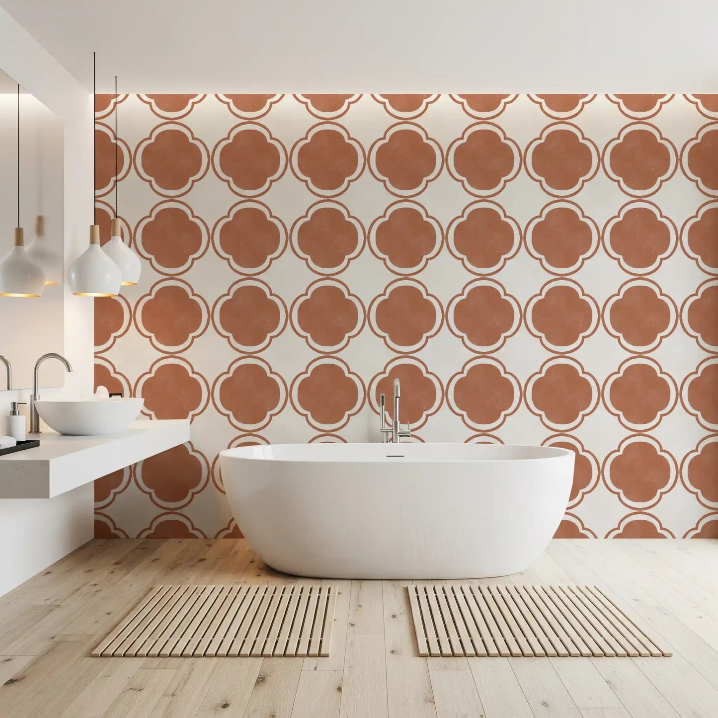Mediterranean Quatrefoil Decor - Terracotta Wallpaper⁠GD9142