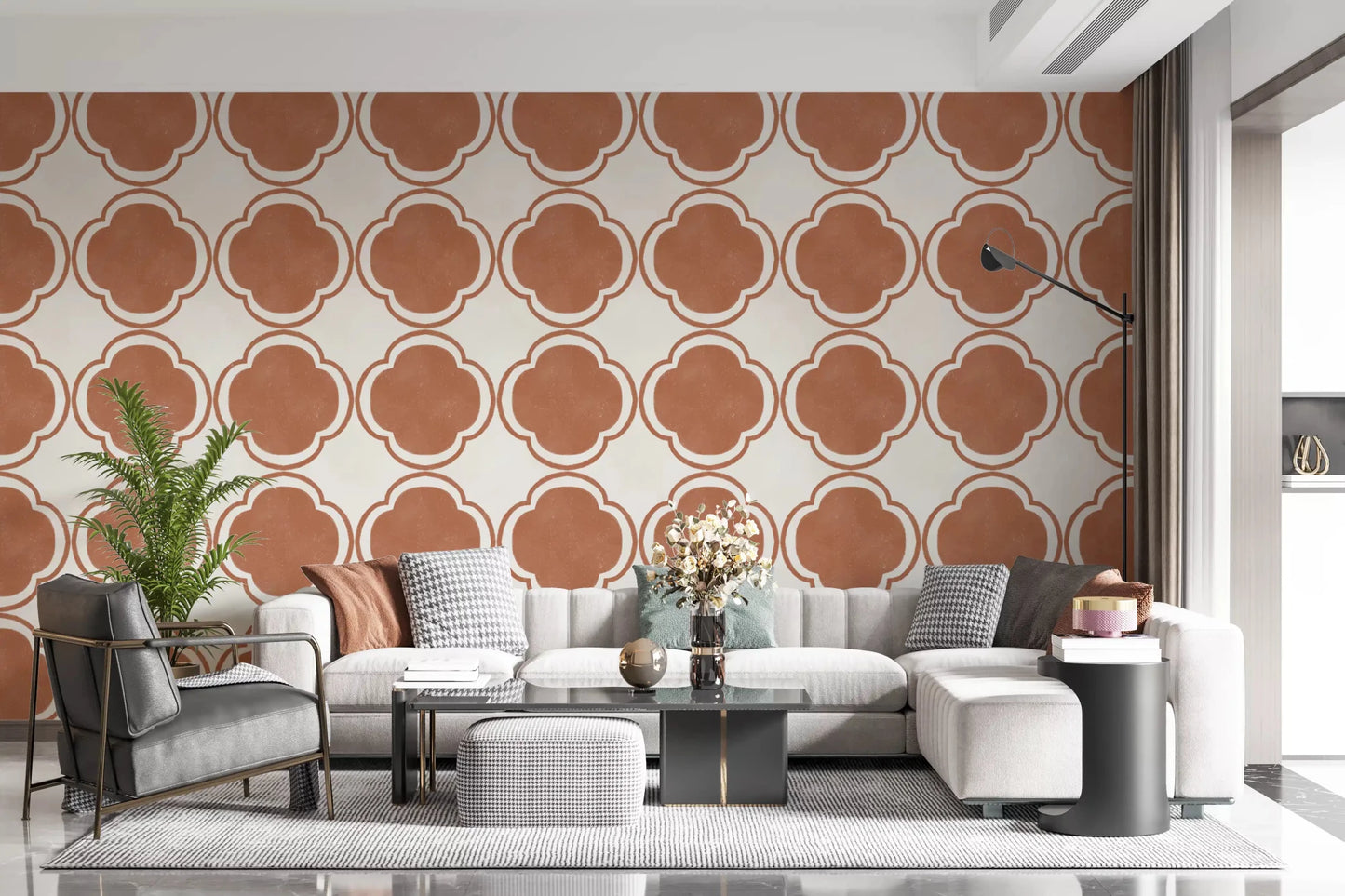 Mediterranean Quatrefoil Decor - Terracotta Wallpaper⁠GD9142