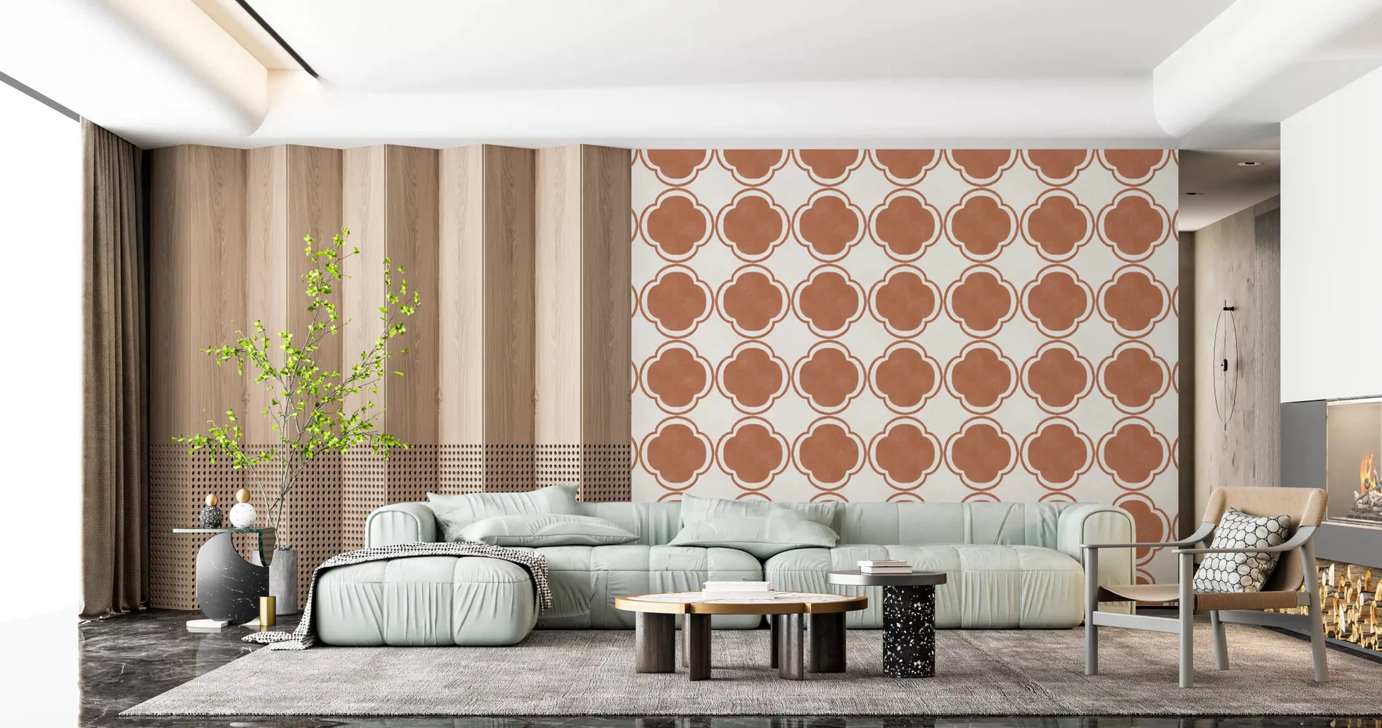 Mediterranean Quatrefoil Decor - Terracotta Wallpaper⁠GD9142