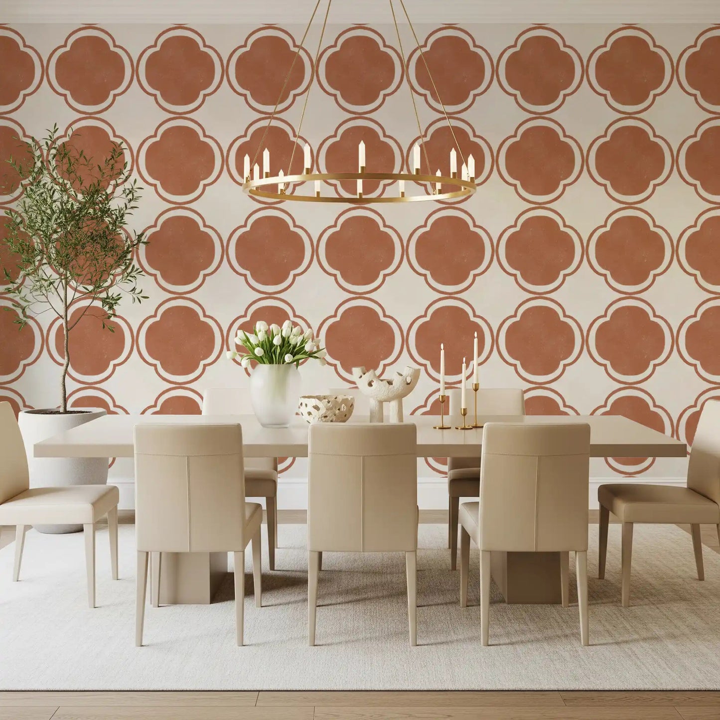 Mediterranean Quatrefoil Decor - Terracotta Wallpaper⁠GD9142