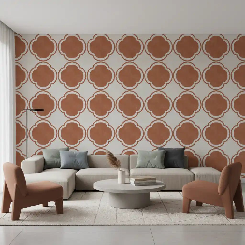 Mediterranean Quatrefoil Decor - Terracotta Wallpaper⁠GD9142