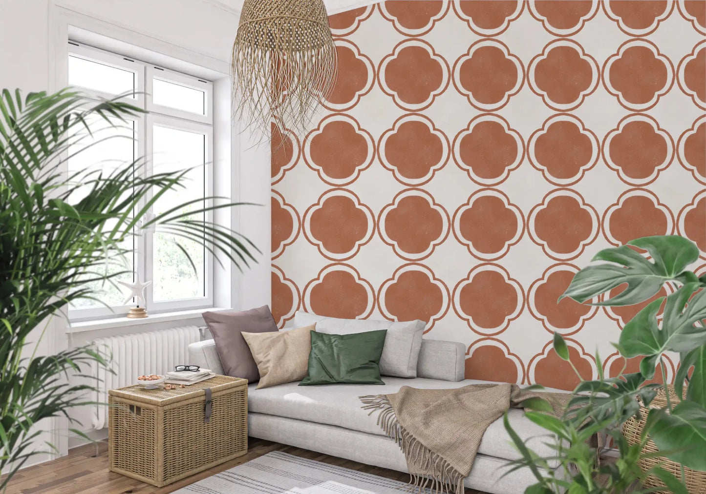 Mediterranean Quatrefoil Decor - Terracotta Wallpaper⁠GD9142