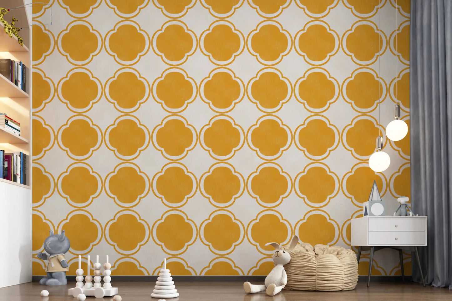 Mediterranean Quatrefoil Decor - Yellow Wallpaper⁠GD9143