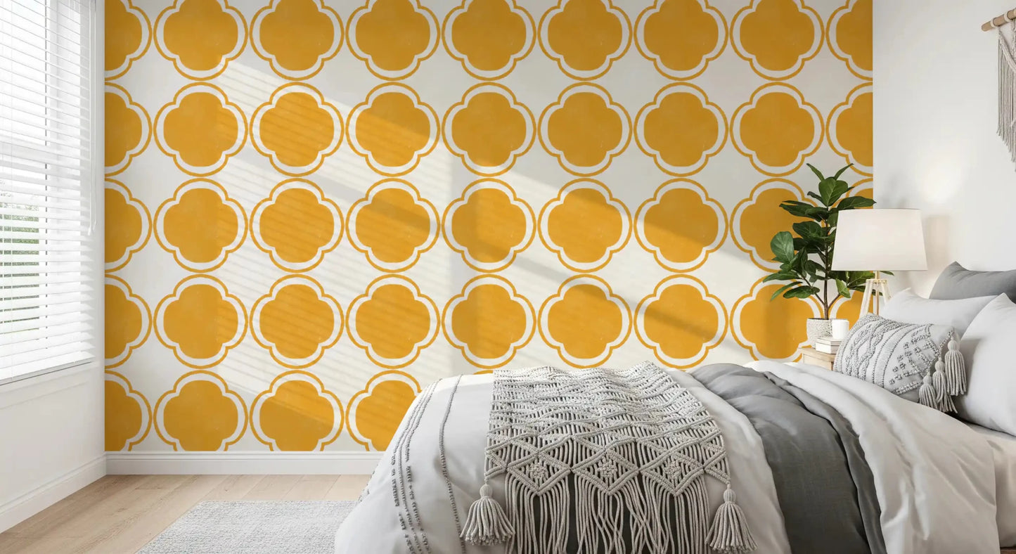 Mediterranean Quatrefoil Decor - Yellow Wallpaper⁠GD9143