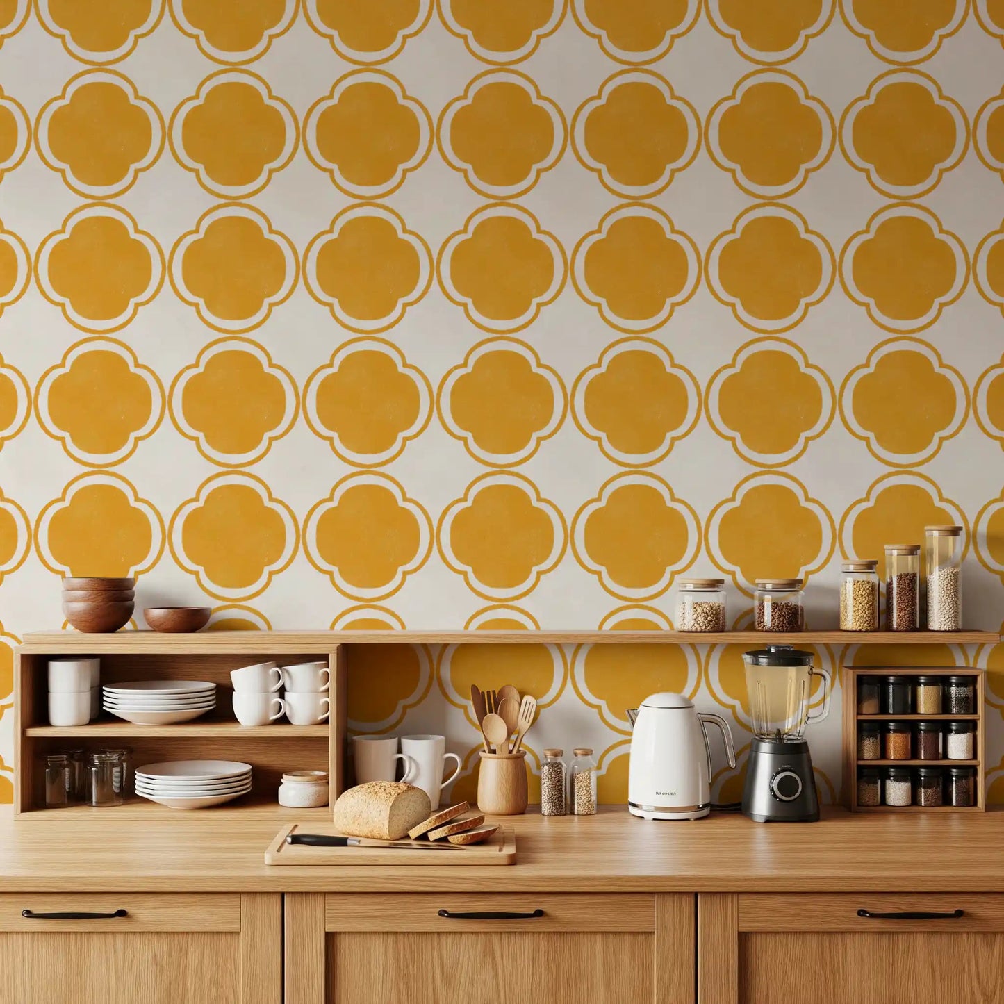 Mediterranean Quatrefoil Decor - Yellow Wallpaper⁠GD9143