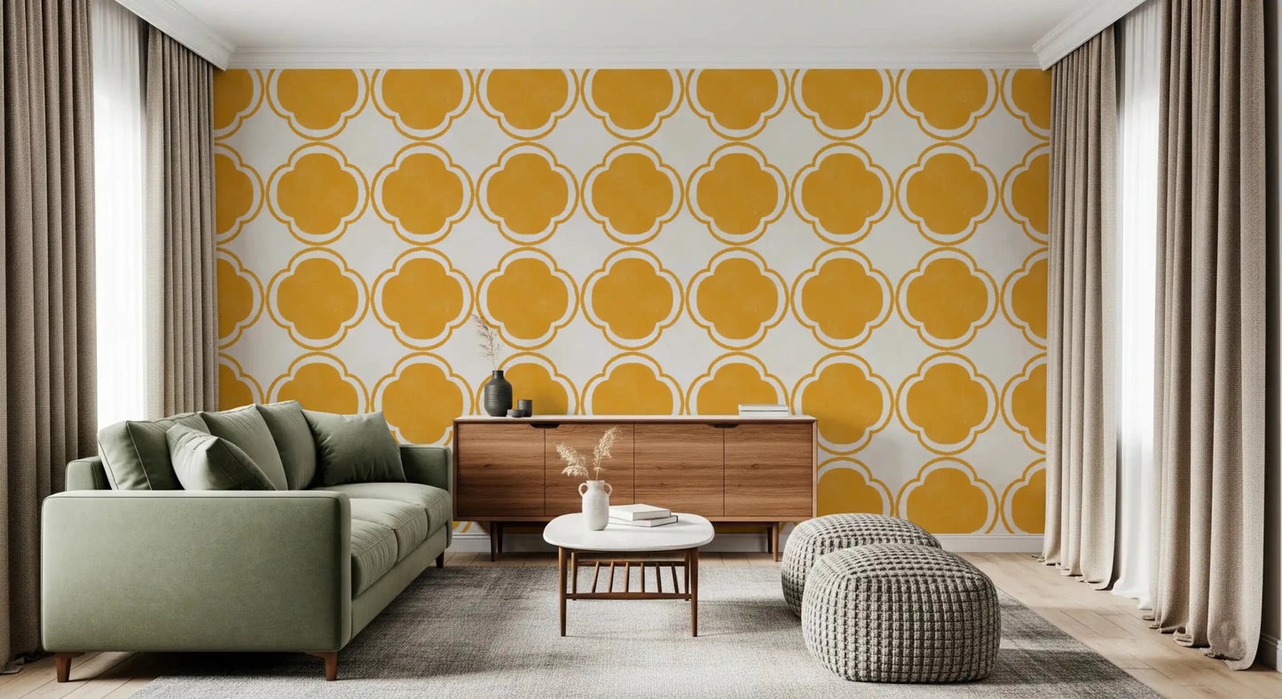 Mediterranean Quatrefoil Decor - Yellow Wallpaper⁠GD9143
