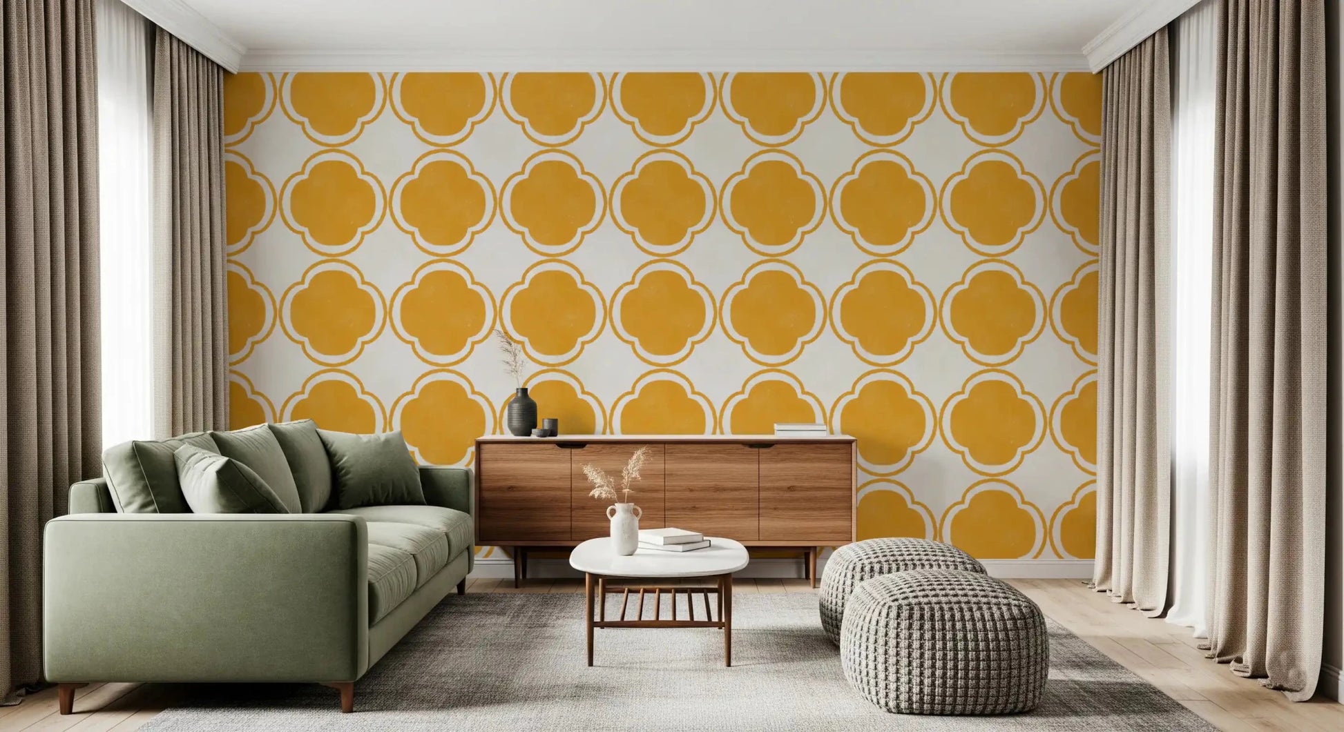 Mediterranean Quatrefoil Decor - Yellow Wallpaper⁠GD9143