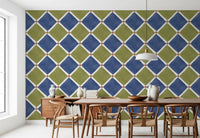 Mediterranean Rustic Checkerboard Aged Decoration - Blue - Olive Wallpaper⁠GD9150