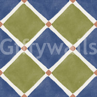 Mediterranean Rustic Checkerboard Aged Decoration - Blue - Olive Wallpaper⁠GD9150