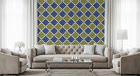 Mediterranean Rustic Checkerboard Aged Decoration - Blue - Olive Wallpaper⁠GD9150