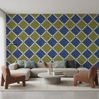 Mediterranean Rustic Checkerboard Aged Decoration - Blue - Olive Wallpaper⁠GD9150