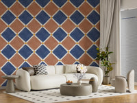 Mediterranean Rustic Checkerboard Aged Decoration - Terracotta - Blue Wallpaper⁠GD9149