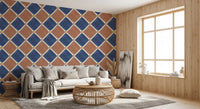 Mediterranean Rustic Checkerboard Aged Decoration - Terracotta - Blue Wallpaper⁠GD9149
