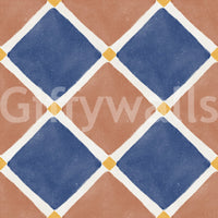 Mediterranean Rustic Checkerboard Aged Decoration - Terracotta - Blue Wallpaper⁠GD9149