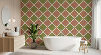 Mediterranean Rustic Checkerboard Aged Decoration - Terracotta - Olive Wallpaper⁠GD9146