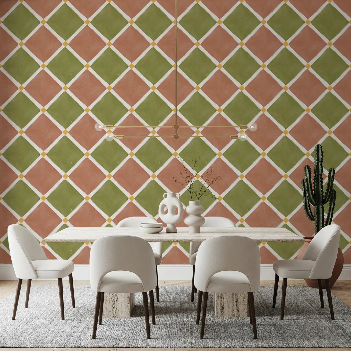 Mediterranean Rustic Checkerboard Aged Decoration - Terracotta - Olive Wallpaper⁠GD9146