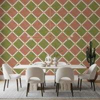 Mediterranean Rustic Checkerboard Aged Decoration - Terracotta - Olive Wallpaper⁠GD9146