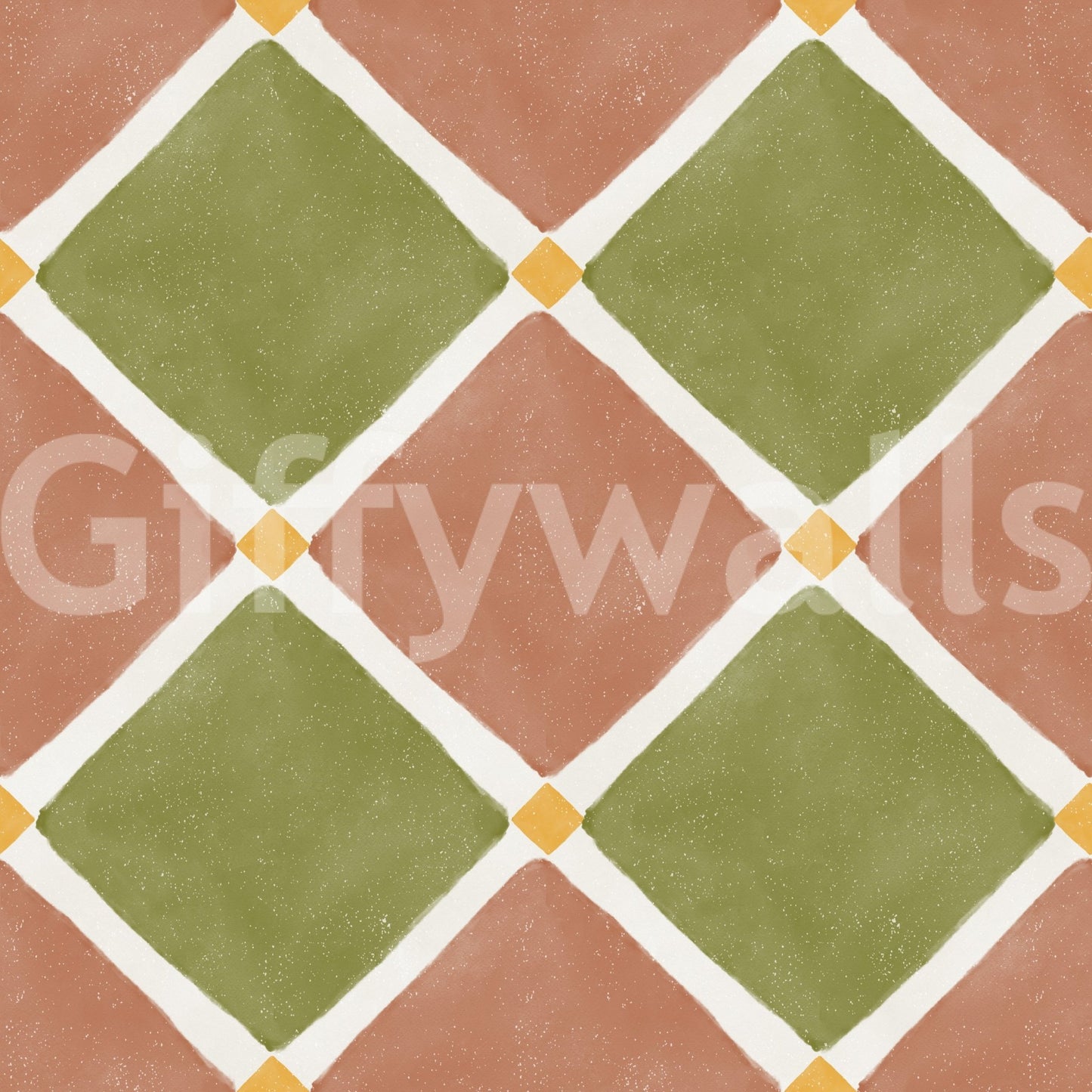 Mediterranean Rustic Checkerboard Aged Decoration - Terracotta - Olive Wallpaper⁠GD9146