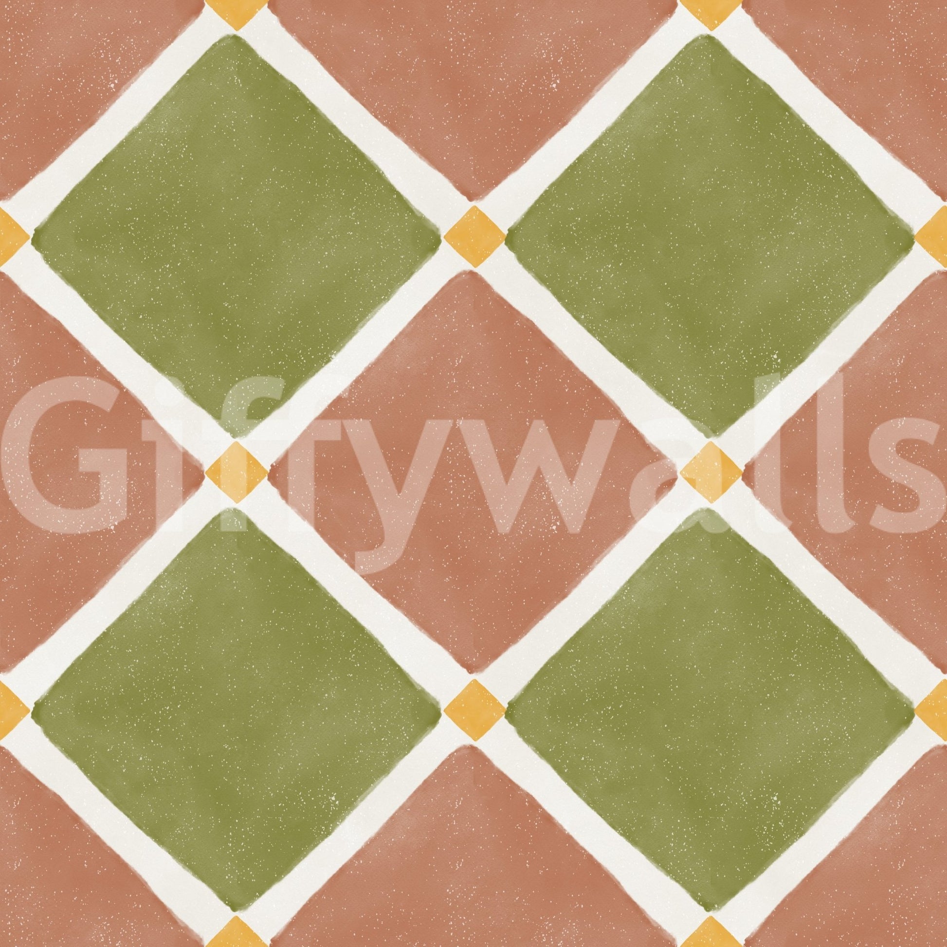 Mediterranean Rustic Checkerboard Aged Decoration - Terracotta - Olive Wallpaper⁠GD9146