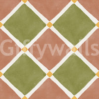 Mediterranean Rustic Checkerboard Aged Decoration - Terracotta - Olive Wallpaper⁠GD9146